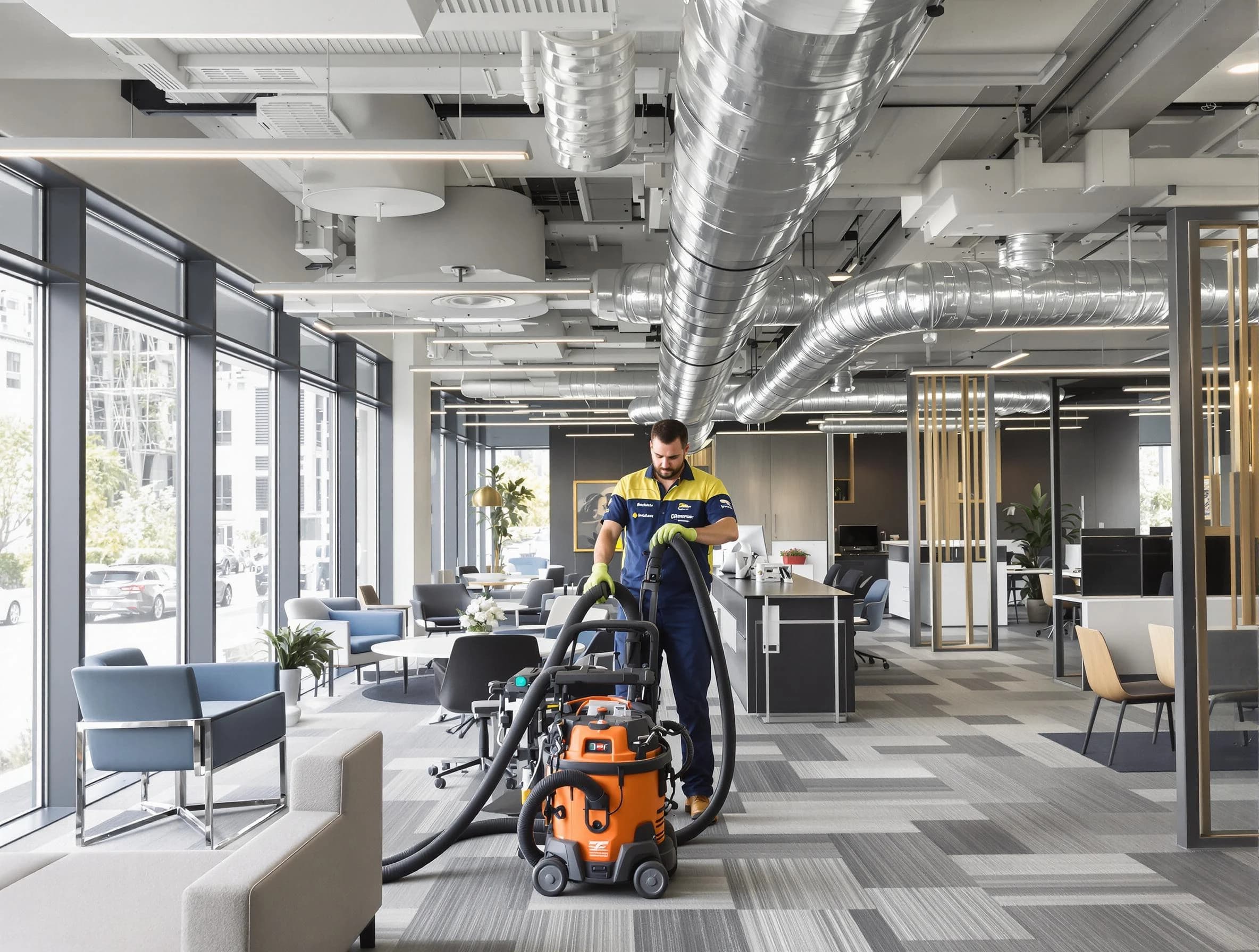Newton Air Duct Cleaning team performing thorough commercial duct cleaning at a Newton business center