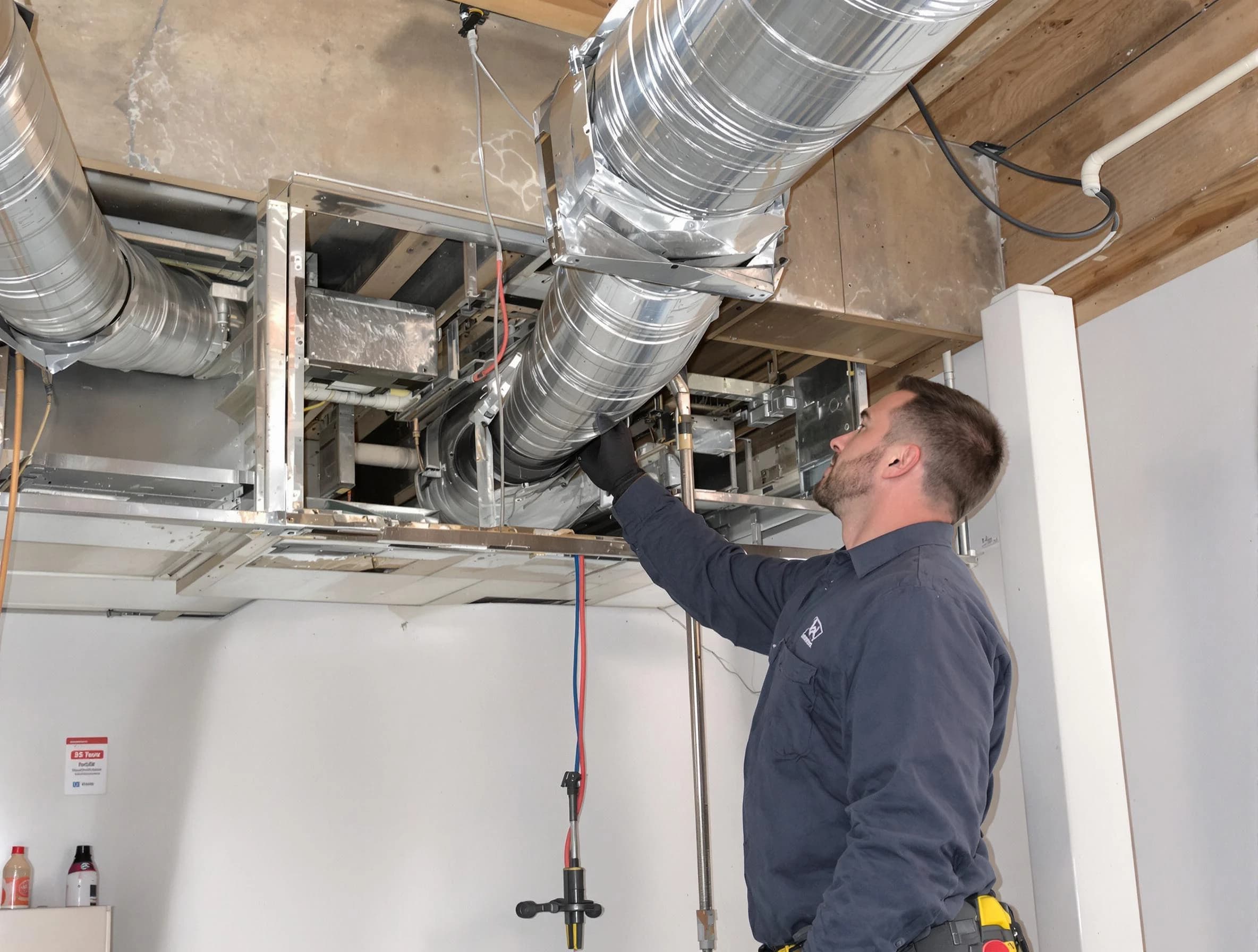 Newton Air Duct Cleaning technician performing professional air duct repair using specialized tools in Newton